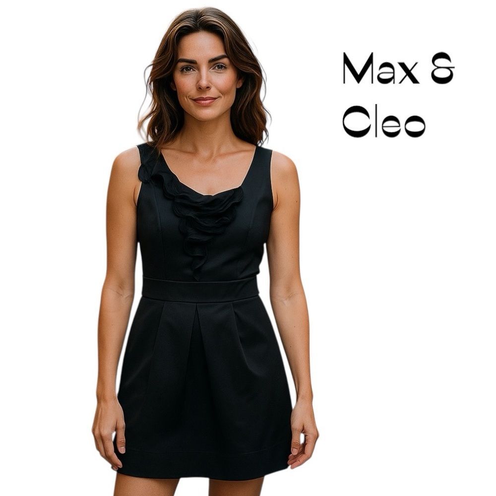 Max & Cleo Black Satin Ruffled WhimsiGoth Dress NWOT Size 8